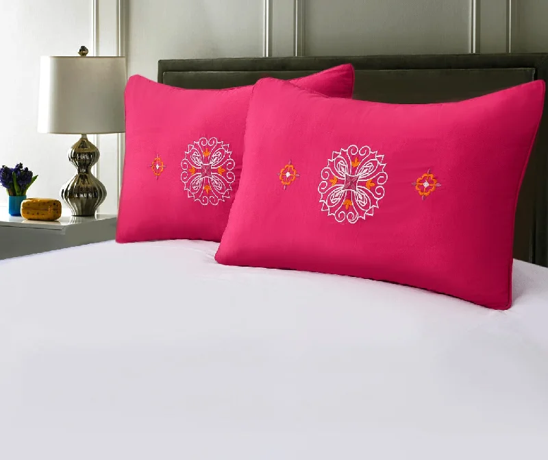 2 PCs Embroidered Pillows(4654)-Pink