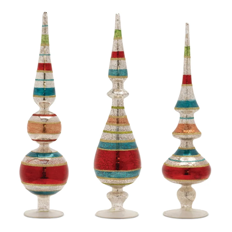 Multicolor Striped Glass Finial, Set of 3