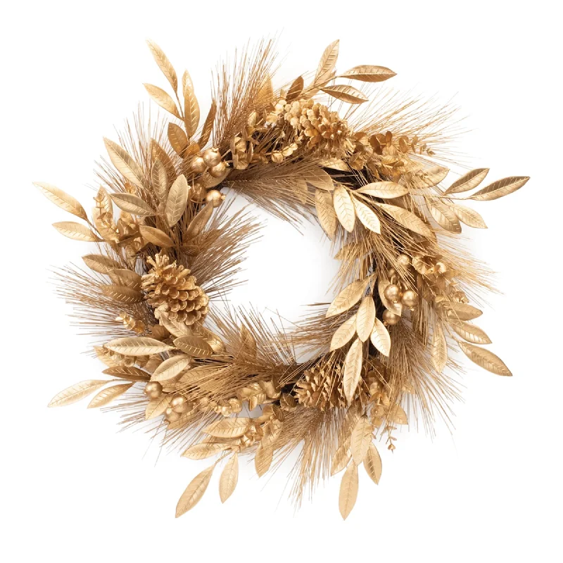 Metallic Pine and Bay Leaf Berry Wreath 25.5"D