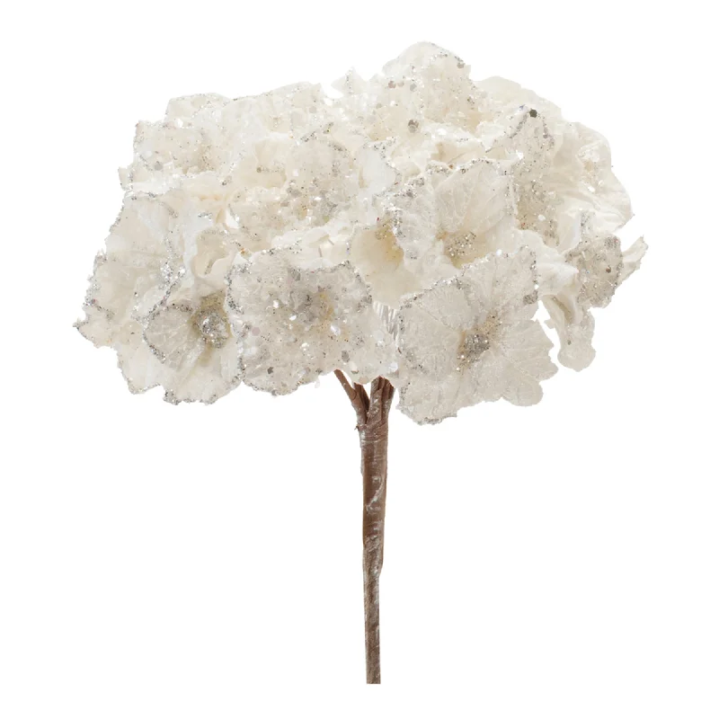 Beaded White Hydrangea Flower Stem, Set of 2