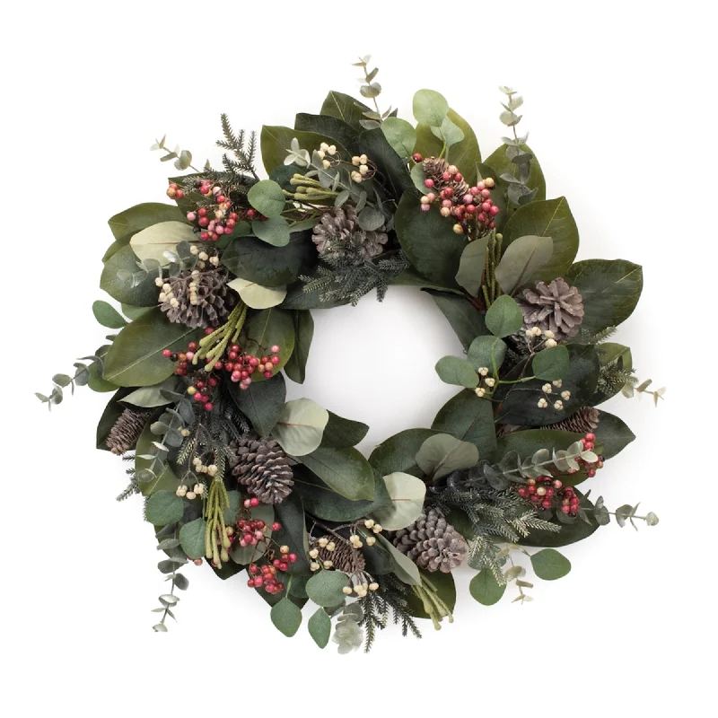 Mixed Magnolia Eucalyptus Berry Wreath 29"D