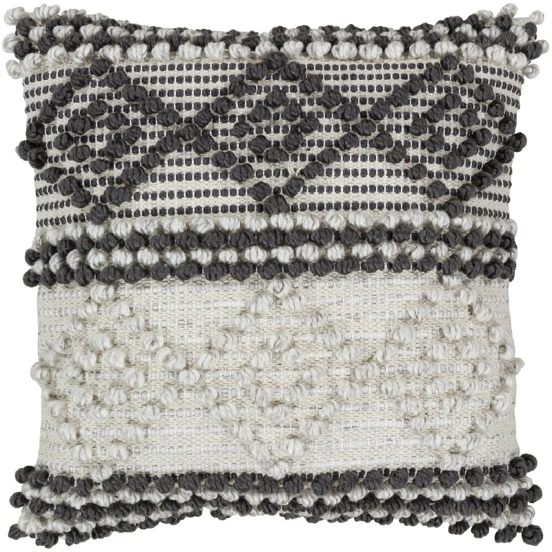 Anders Hand Woven Square Pillow Charcoal, Cream, Beige, Khaki