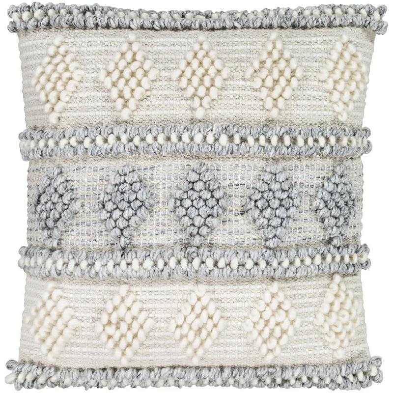 Anders Hand Woven Square Pillow Cream, Medium Gray, Khaki