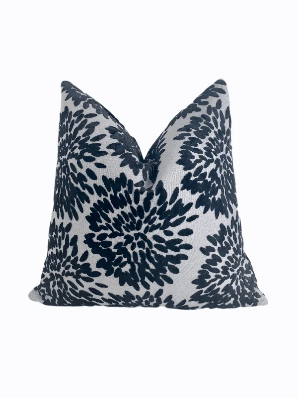 Black and Silver Velvet Floral Throw Pillow