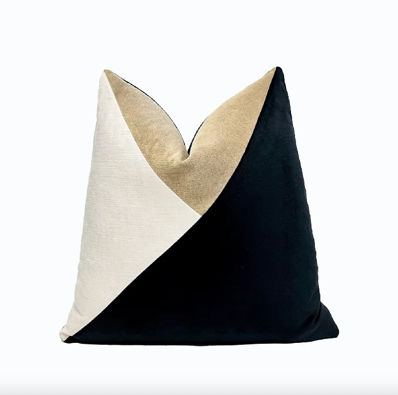 Black Colorblock Velvet Throw Pillow