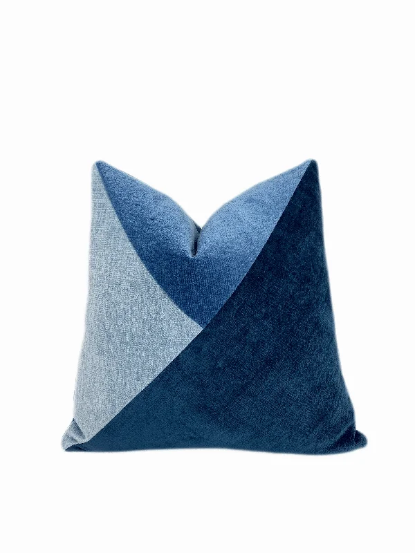 Blue Colorblock Velvet Throw Pillow