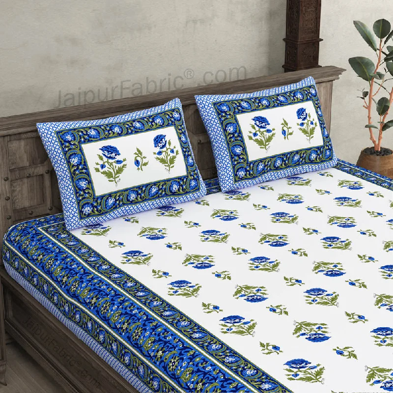 Blue Floral Allure Double Bedsheet