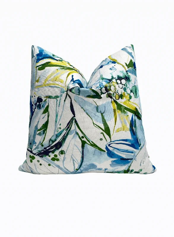 Blue Green Modern Floral Throw Pillow