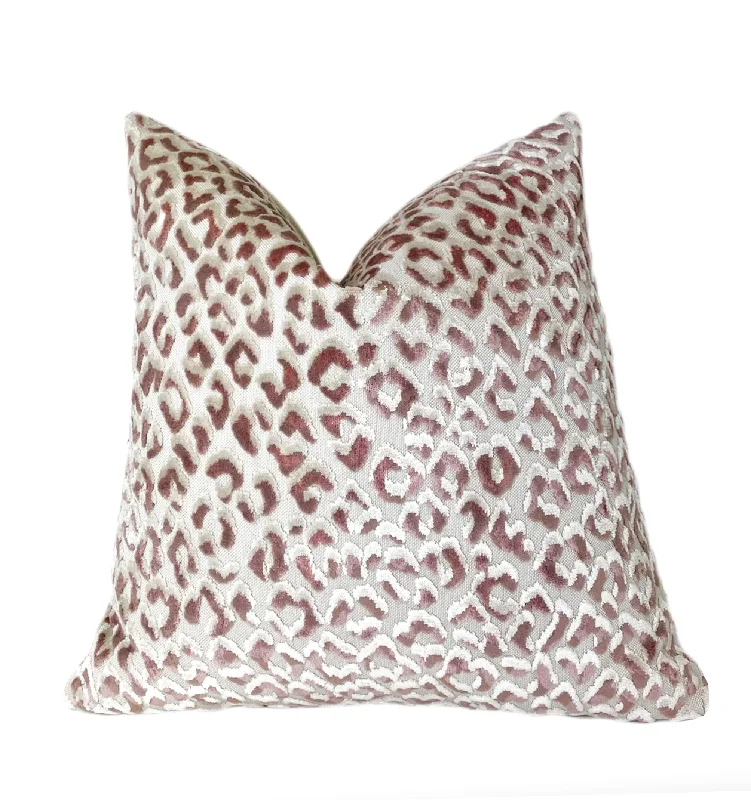 Blush and Natural Velvet Leopard Print Throw Pillow