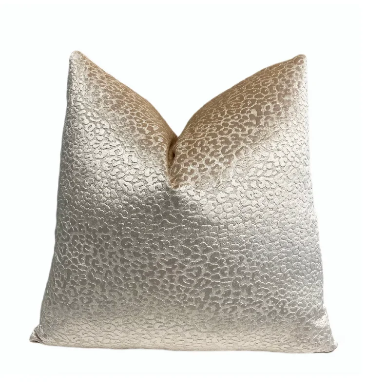 Champagne Velvet Leopard Print Throw Pillow