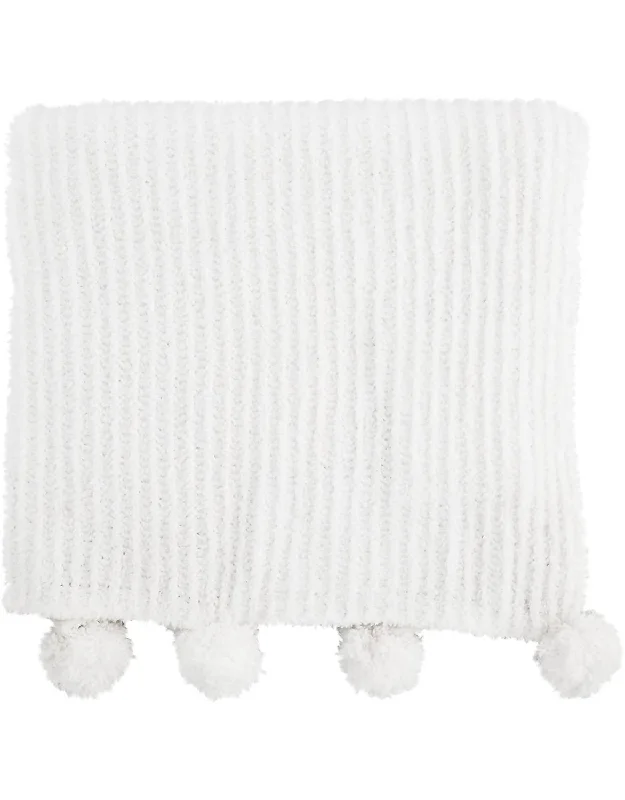 Chenille Pom Pom Blanket In Ivory