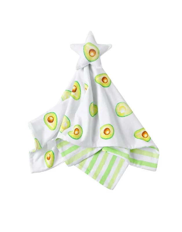 Cotton Muslin Lovey Security Blanket With Plush Toy In Avocado (Avocado + Lime Green Stripe)