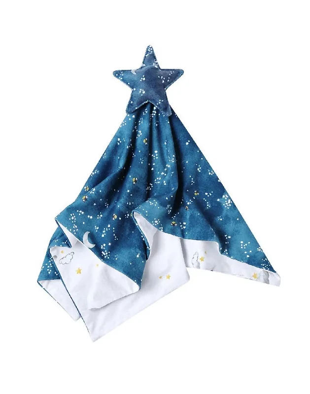 Cotton Muslin Lovey Security Blanket With Plush Toy In Starry Night (Starry Night + Hot Air Balloon)