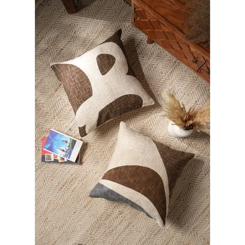 Cotton Slub Abstract Printed Pillow-Brown 18"x18"