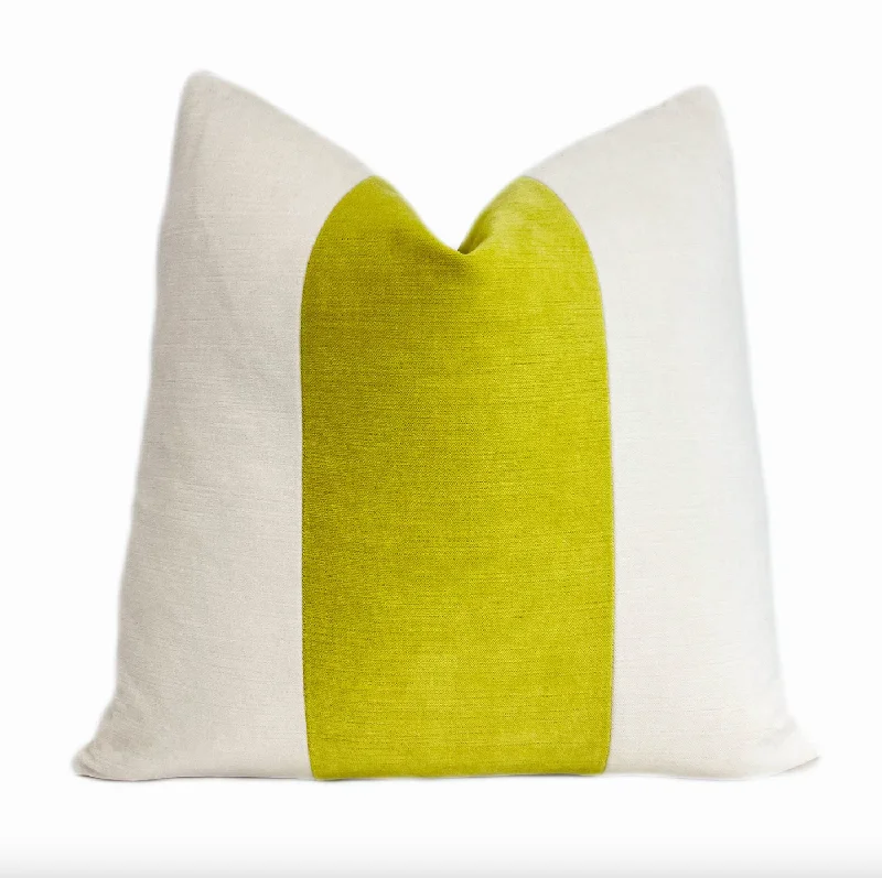 Cream and Citron Velvet Throw Pillow