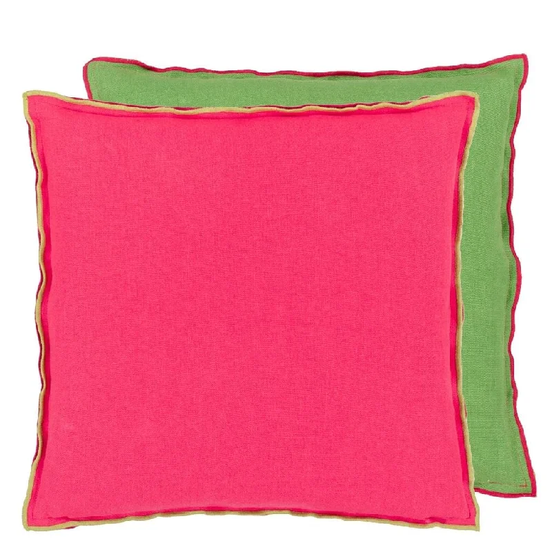 Brera Lino Cerise Pink & Grass Green Decorative Pillow by Designers Guild