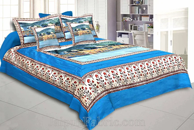 Digital Print Silk Bedsheet Jaipur Jal Mahal Palace