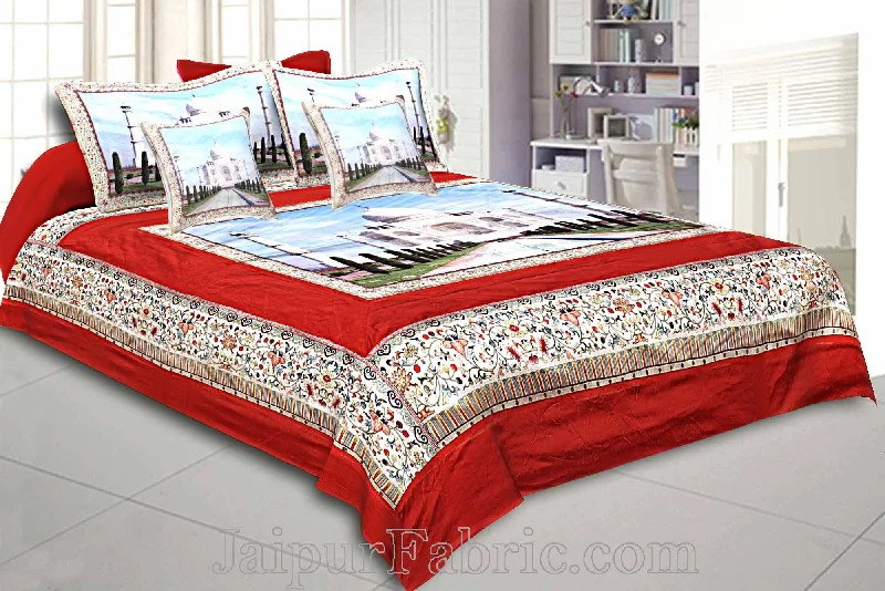 Digital Print Silk Bedsheet Taj Mahal