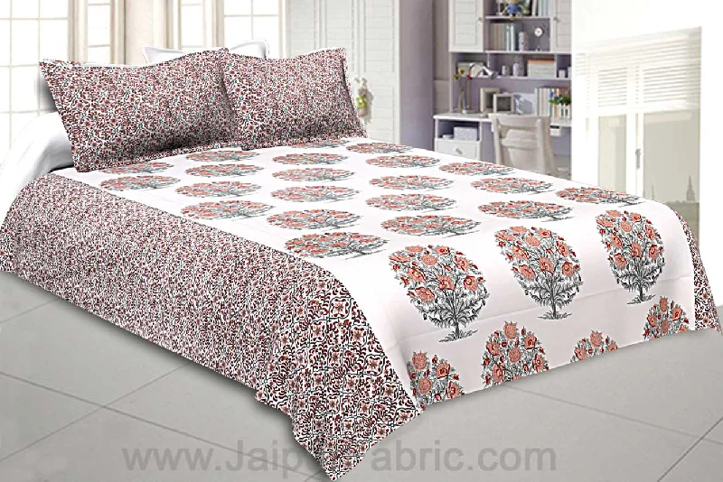 Double Bedsheet Brown Peach Floral Tree Print