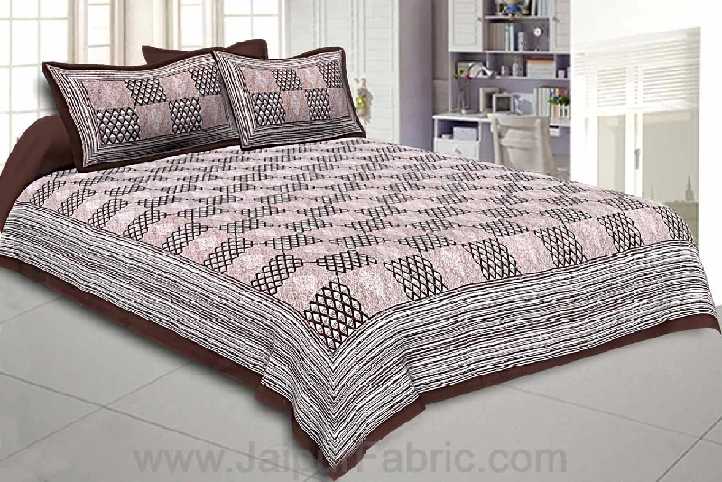 Double Bedsheet Coffe Brown Checkered Pattern