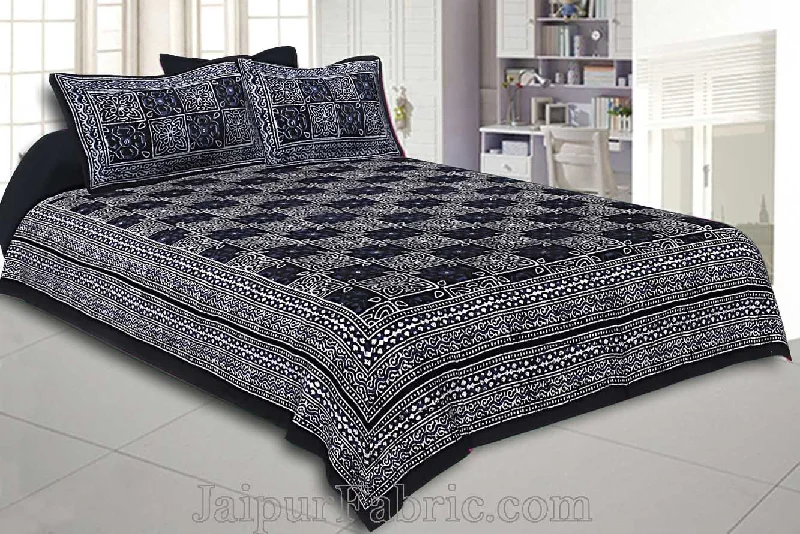 Double Bedsheet Dabu Indigo Dye Black Geometric Patteren