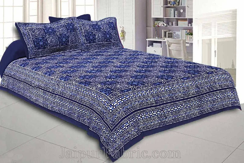 Double Bedsheet Dabu Indigo Dye Navy Blue Geometric Patteren