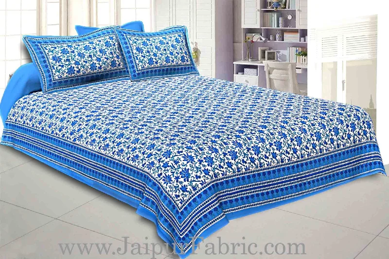 Double Bedsheet Firozi Border Bell Print With Two Pillow Cover