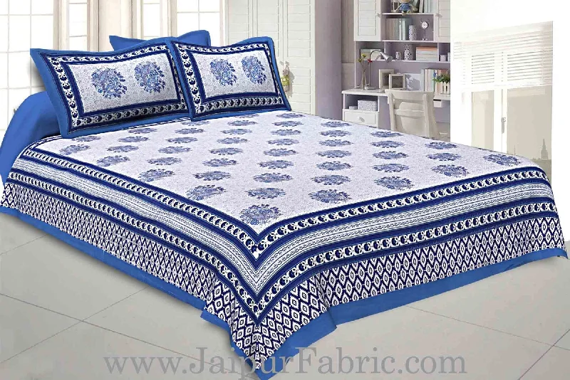 Double bedsheet Firozi Border With Big Boota  Print Fine Cotton With Two Pillow Cover