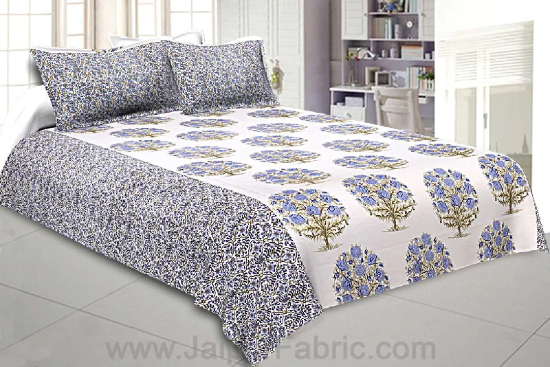 Double Bedsheet Gray Blue Floral Tree Print