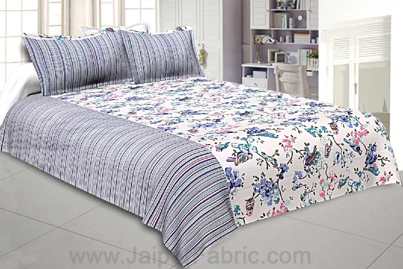 Double Bedsheet Livid Colorful Sparrows  Design Print