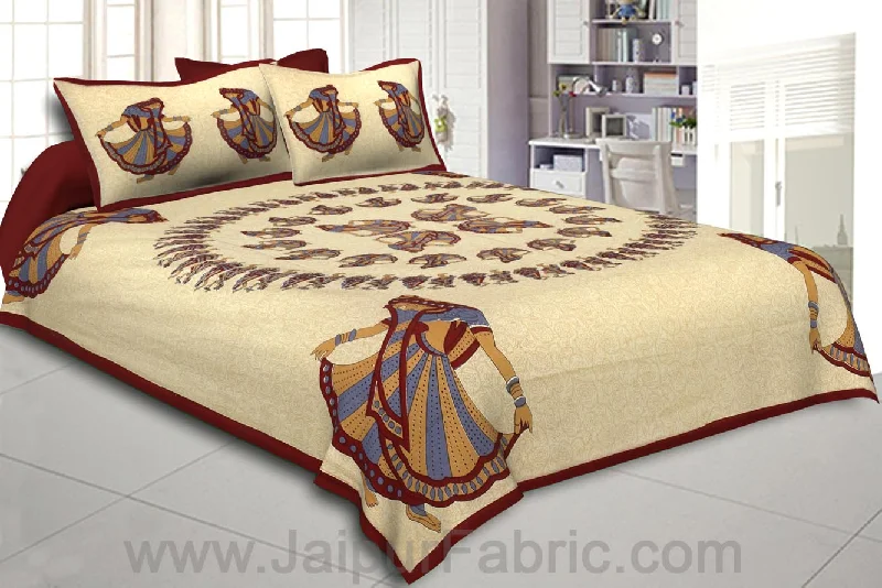 Double Bedsheet Maroon Rajasthani Gujri Dance Cotton