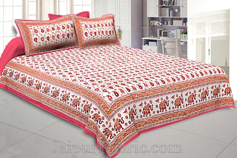 Double Bedsheet Paisley Watermelon Pink Gold Print