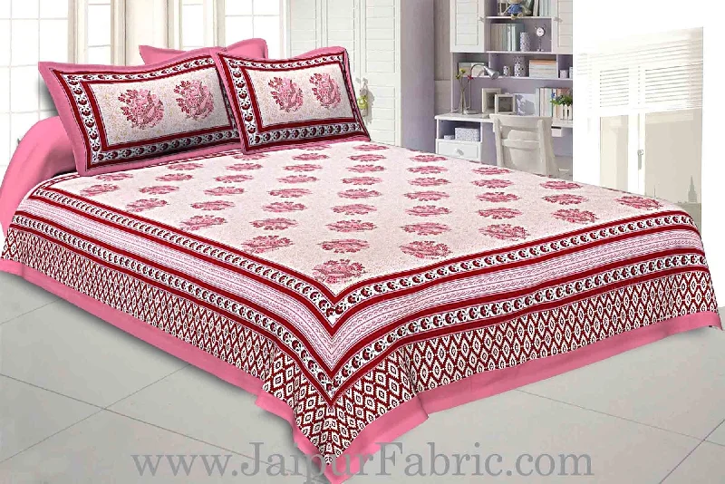 Double bedsheet Pink Border With Big Boota  Print Fine Cotton With Two Pillow Cover