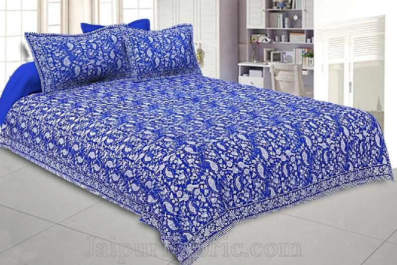 Double Bedsheet Royal Blue Paisley Floral Pattern