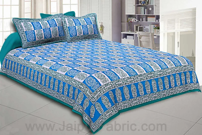 Double Bedsheet Sky Blue Fine Cotton Checkerd Design