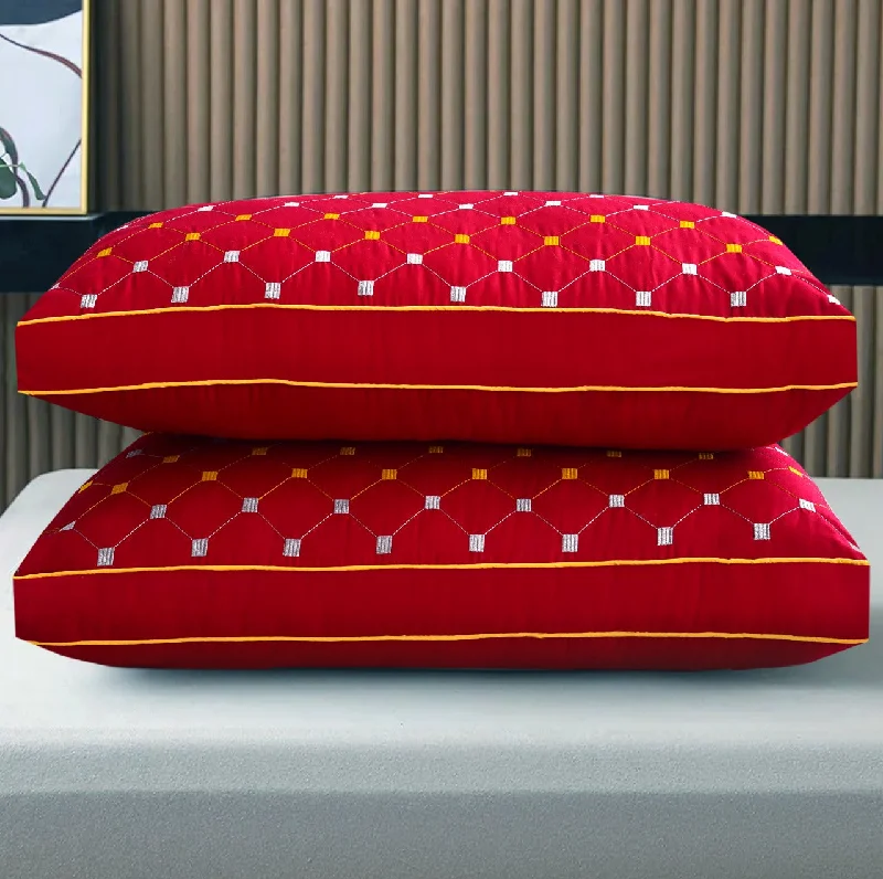 Embroidered Filled Pillows Pack of 2-Red