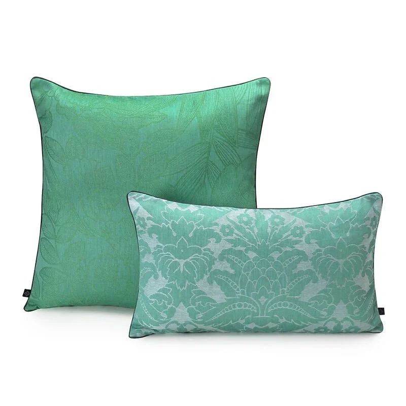 escapade tropicale green throw pillow by le jacquard français