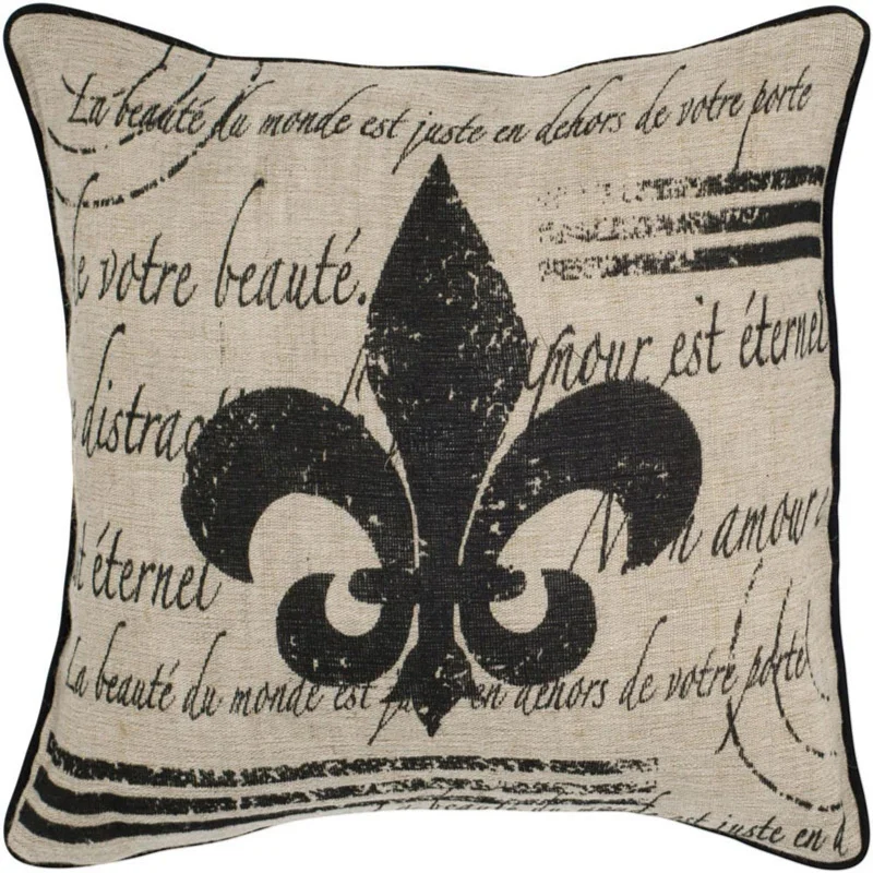 Fleur De Lis With Script Printed Decorative Throw Pillow