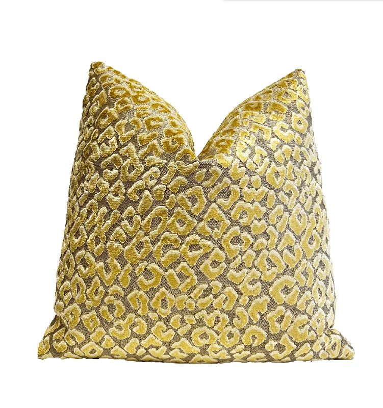 Gold Leopard Print Velvet Throw Pillow