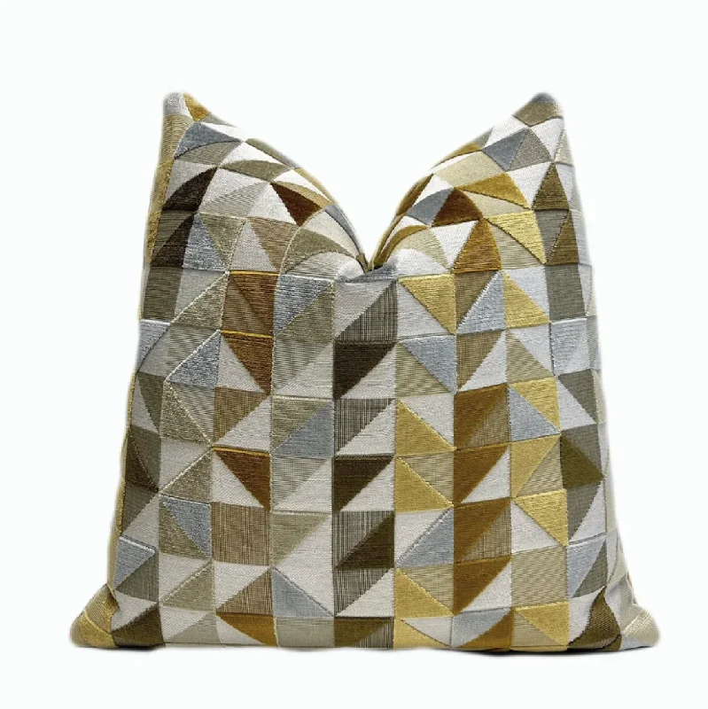 Gold Silver Geometric Velvet Throw Pillow