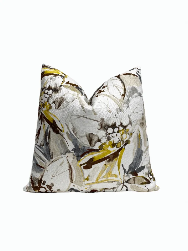 Gray and Gold Floral Throw Pillow