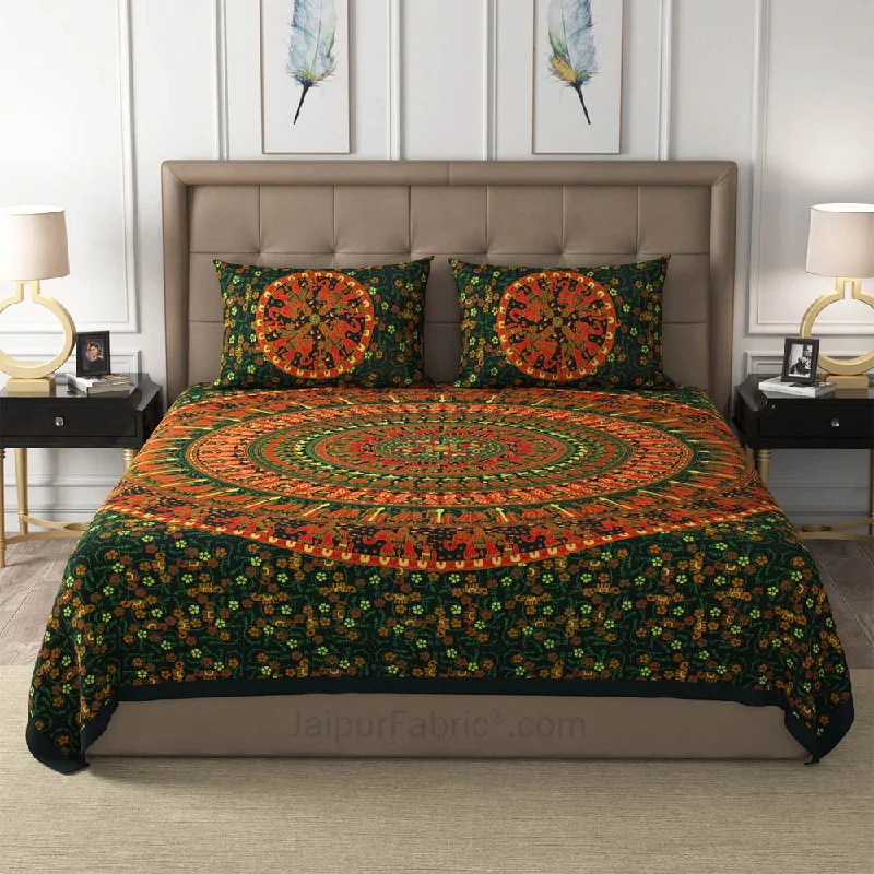 Green Shahi Barat Mandala Cotton Double Bedsheet