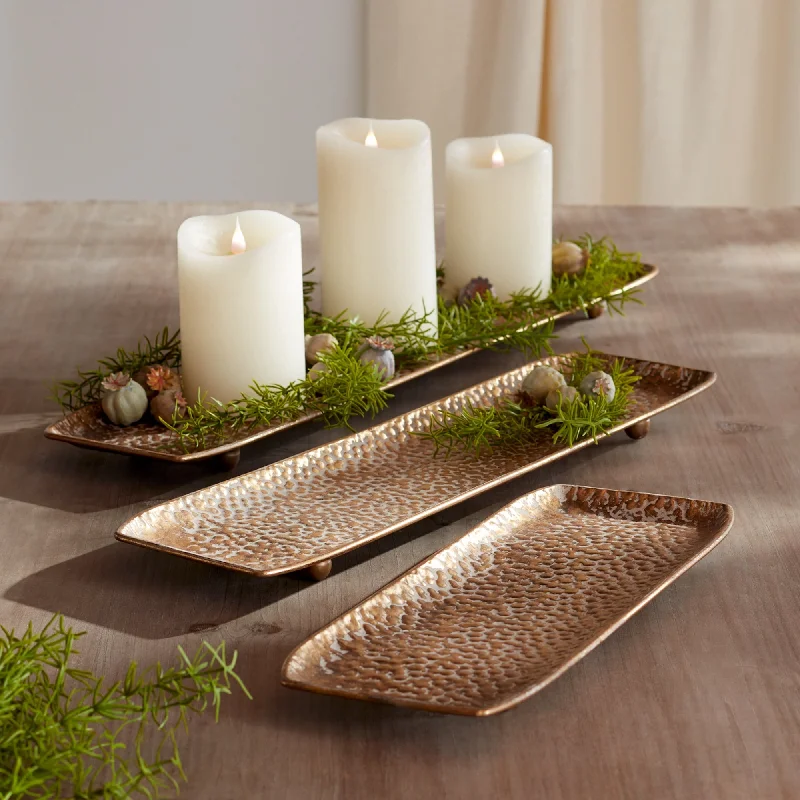 Hammered Metal Tray with Washed Finish, Set of 3