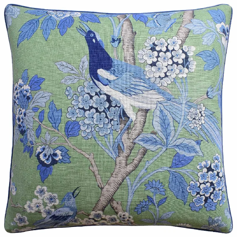 Hydrangea Bird Emerald Blue Decorative Pillow Ryan Studio