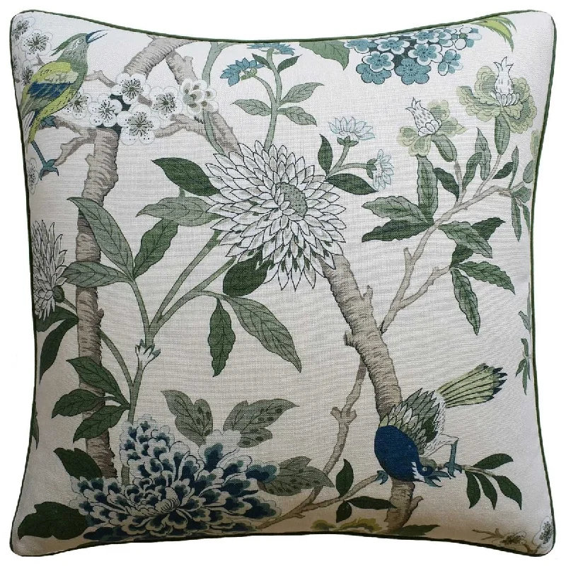 Hydrangea Bird Green Decorative Pillow Ryan Studio