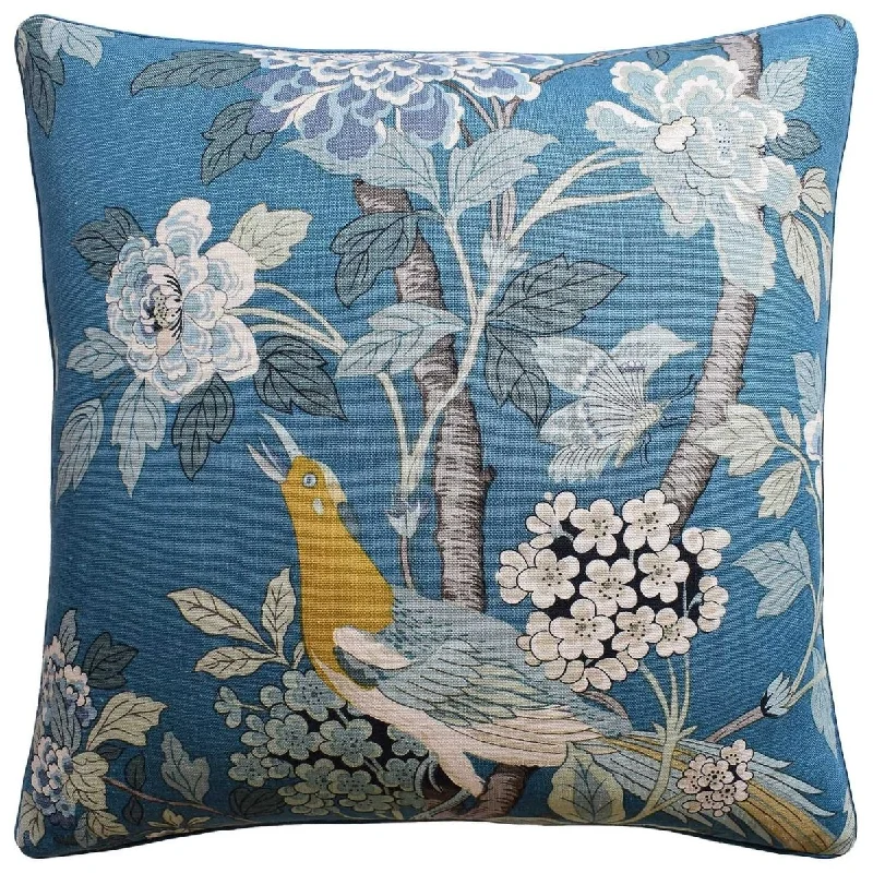 Hydrangea Bird Teal Decorative Pillow Ryan Studio