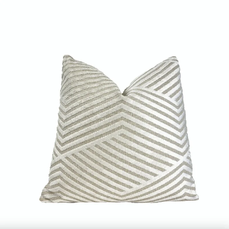 Cream Beige Alternative Stripe Velvet Throw Pillow