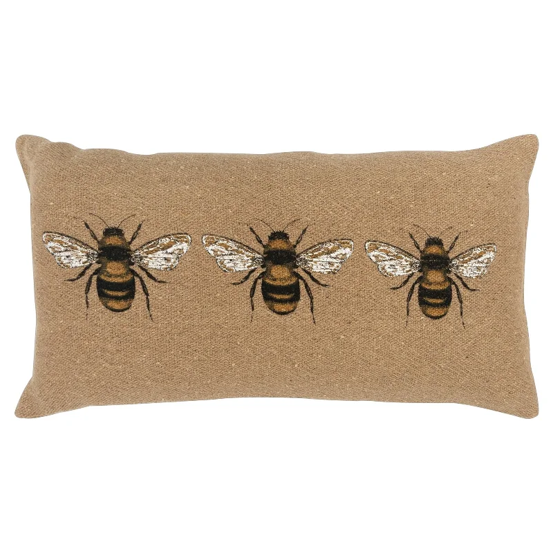 Knife Edge Printed Cotton Bee Decorative Throw Pillow