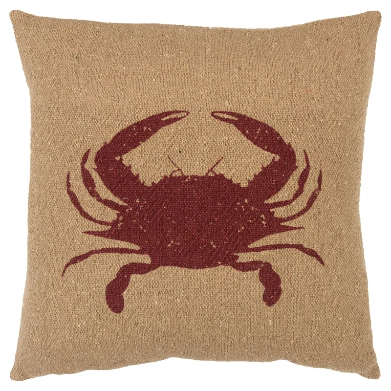 Knife Edge Printed Cotton Crab Decorative Throw Pillow