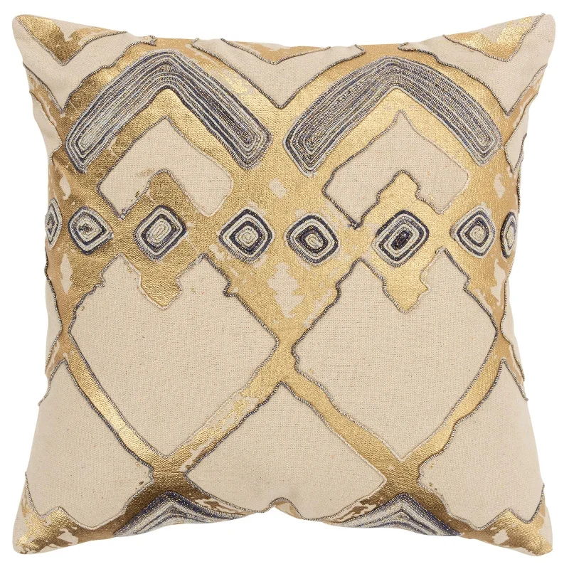 Knife Edge Printed With Embellishment Cotton Geometric Decorative Throw Pillow